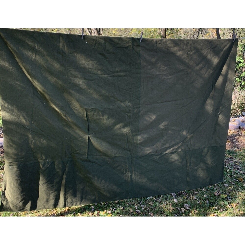 Vintage US Army Military Wool Blanket Green 70” x 84" NOS WT